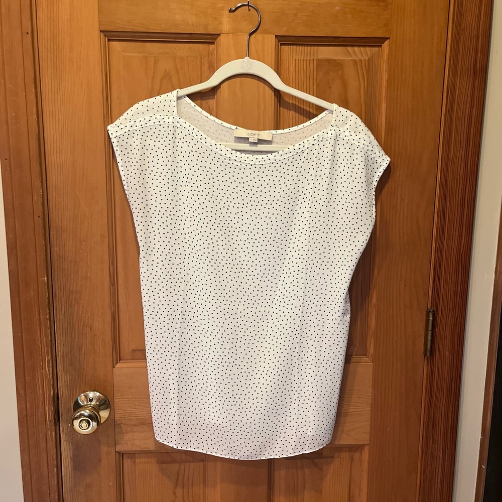 LOFT White Polka Dot Blouse with cap sleeves - size S